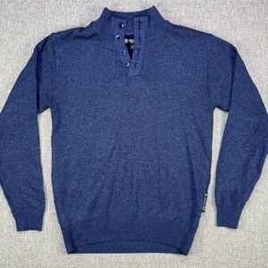 Akademiks Mock Neck Sweater Mens Large Navy Rib Knit 1/4 Button Pullover